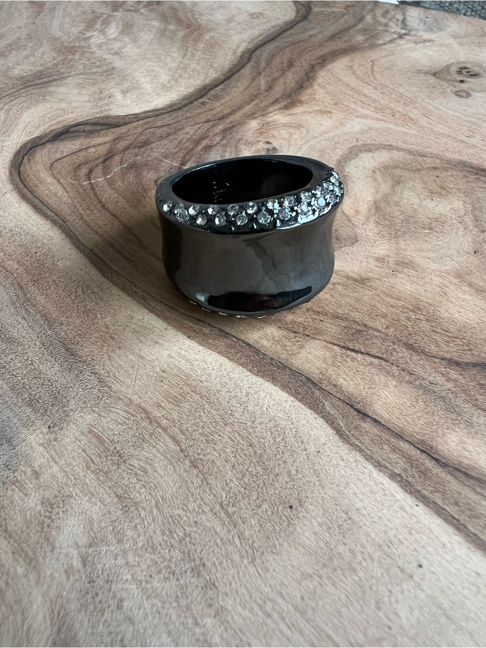 Black Crystal Accent Wide Band Ring